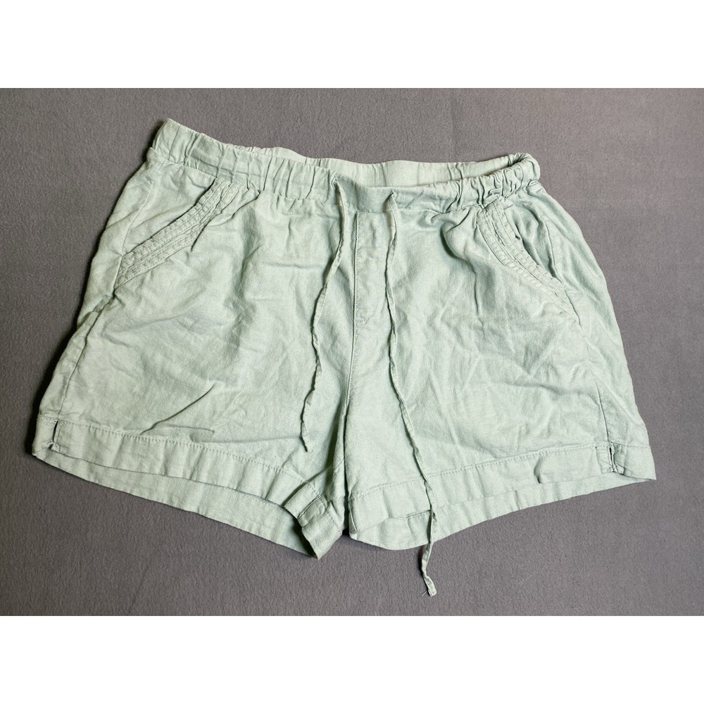 Briggs Women's Large Linen Blend Shorts Sea Foam Green Elastic Waist Beachy